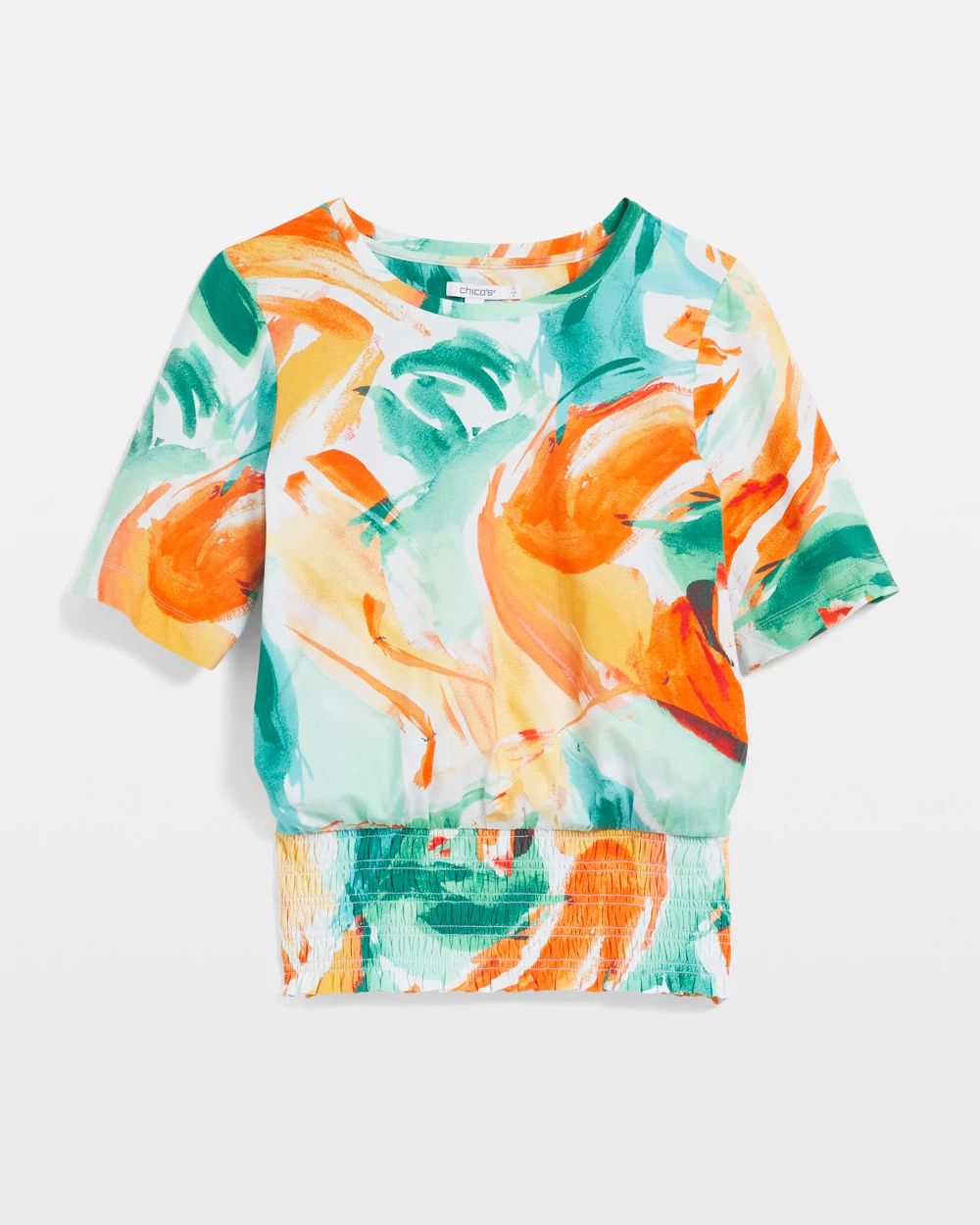 Touch of Cool™ Abstract Smocked Waist Tee | Chico's